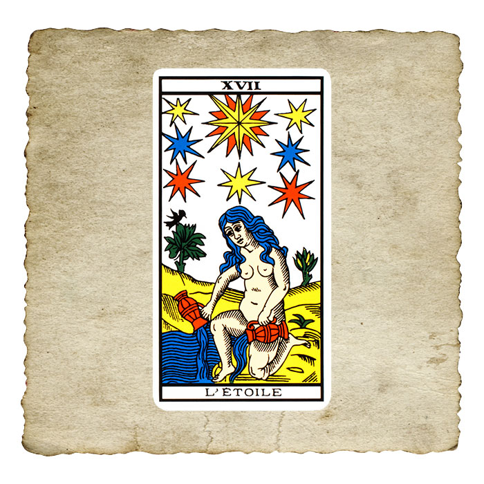 L'Étoile, dix-septième arcane majeur du Tarot de Marseille, symbole d'espérance et de renaissance — Les Arcanes