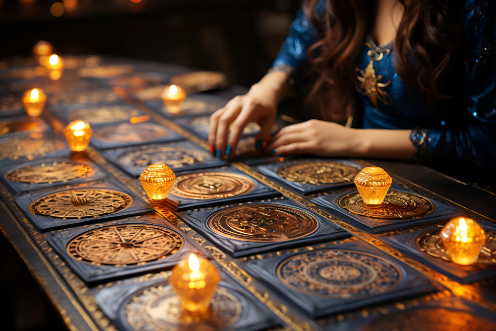 Mains tirant les cartes d'un jeu de tarot lors d'une consultation de tarologie — Les Arcanes