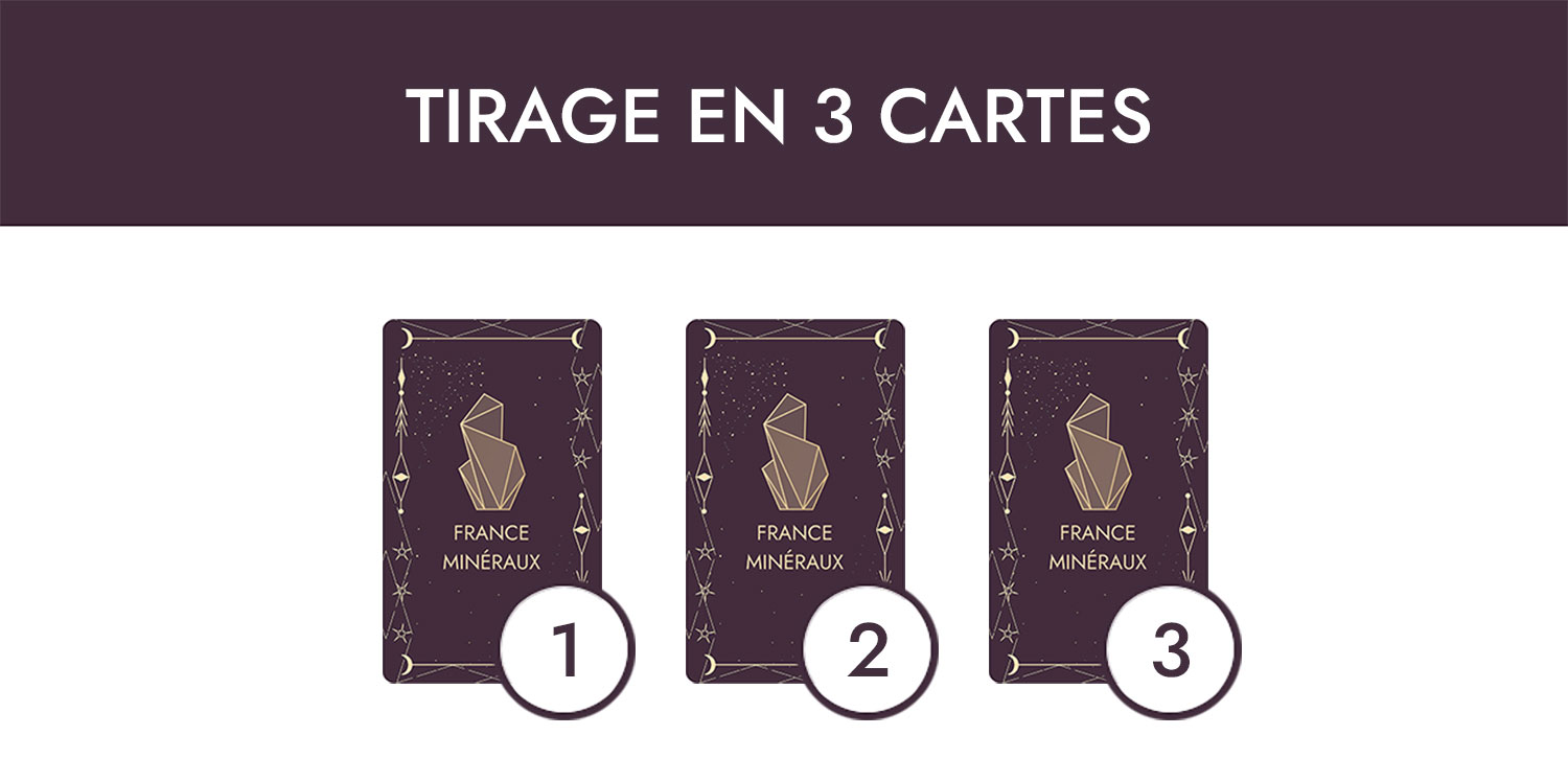 Tirage en 3 cartes du tarot : disposition passé, présent, futur alignée