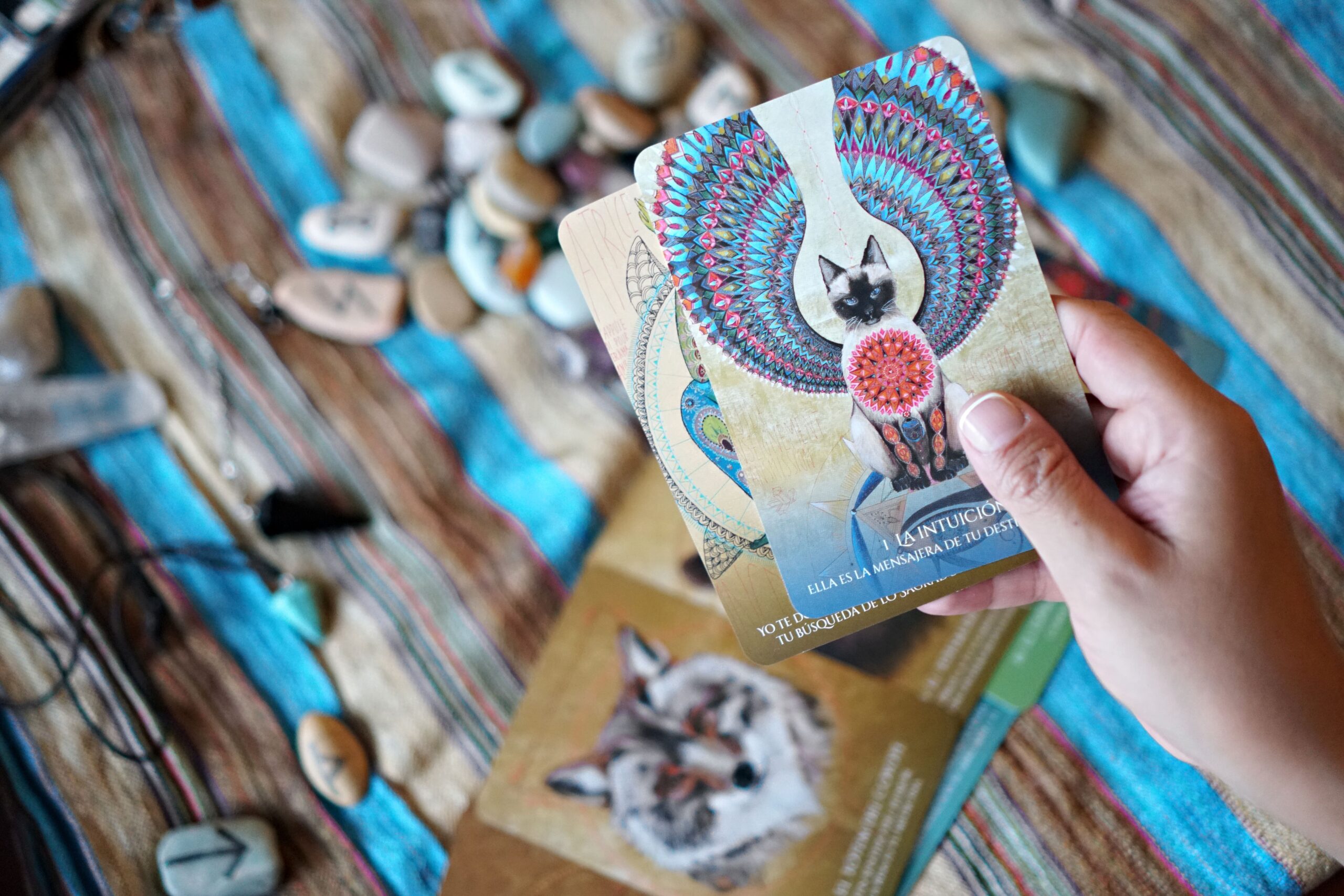 Personne tenant des cartes de tarot pour un tirage relationnel