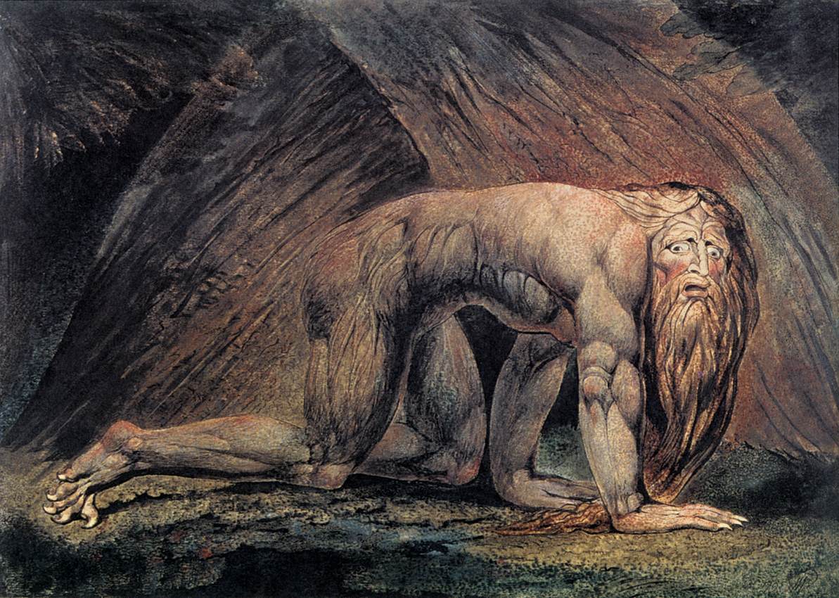 Nabuchodonosor par William Blake (1795) : le roi de Babylone que le livre d'Ézéchiel décrit tirant au sort avec des flèches