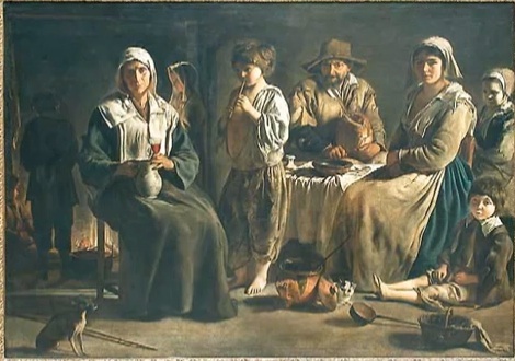 « Famille de paysans dans un intérieur » de Louis Le Nain, vers 1642 : une famille réunie près de l'âtre et de ses cendres, évocation de la spodomancie, la divination par les cendres du foyer